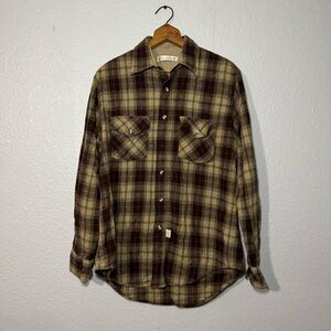 Vintage Oscar de la Renta Men’s Plaid Flannel Shirt –Size M Brown/Red Wool Blend